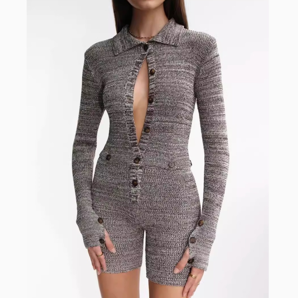NWT RUVE USHA Knit Jumpsuit Romper - Black/White Long Sleeves Bodycon